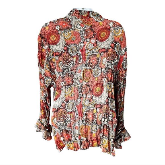 PIANO 1X Acordion Fold Blouse Multicolored Beaded Snap closed sheer - Picture 2 of 11